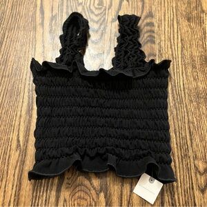 Anthropologie Black Smocked Ruffle Crop Tank Top NWTs!!
